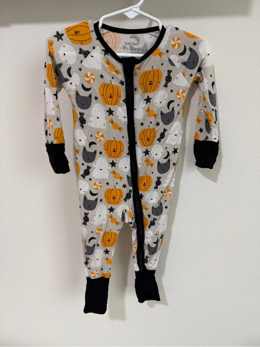 Little Sleepies Halloween Print One-Piece Pajamas - Orange/Gray/White